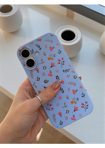 iPhone 17 Uyumlu Mavi Çiçek Desenli Lansman Liquid Silikon Kılıf indirimleri