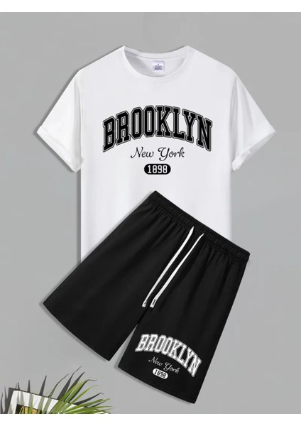 Brooklyn Harfleri Baskılı Erkek 2 Parça Moda Takım