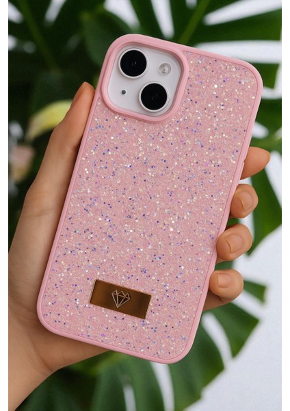 iPhone 14 Plus / 15 Plus Uyumlu – Elmas Tasarımlı, Pembe Taşlı, Işıltılı Pırlanta Silikon Kılıf modelleri