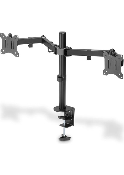 Monitör Tutucusu - Masa Kelepçesi - 2 Monitör - 32 Inçe Kadar - 3x 8 Kg'a Kadar - Vesa 75X75, 100X100 - Siyah