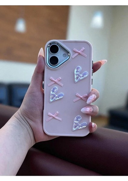 Apple Iphone 17 Uyumlu Kılıf Kurdele ve Kalp Figürlü Darbeye Dayanıklı Yumuşak Silikon Kapak