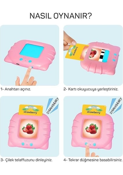 Öğrenim Kartları- Ingilizce Konuşan Sesli Flash Kartlar 112 Kart 224 Görsel Pembe fiyatları