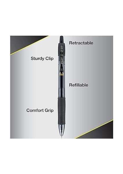 G2 Premium Doldurulabilir ve Geri Çekilebilir Yuvarlak Uçlu Jel Kalemler, Ince Uçlu, Siyah, 8'li Paket (15298) fırsatları