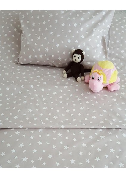 70X130 Lastikli Ranforce Bebek Çarşaf Takımı-Gri Yıldızlı (Gri / 70C)