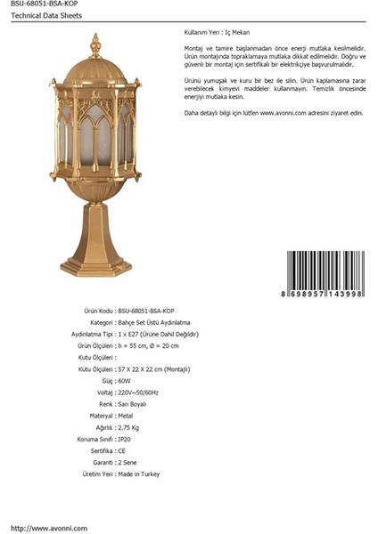 BSU-68051-BSA-KOP Sarı Elektrostatik Toz Boyalı Dış Mekan Aydınlatma, E27, Aluminyum, Döküm Dip, Polikarbon Cam, 20 cm fiyatları