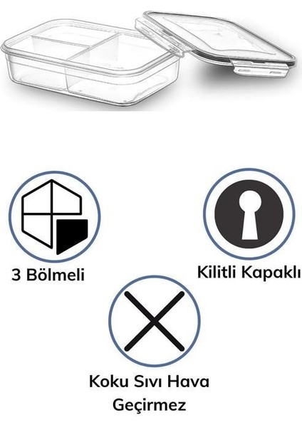 Buffer® 3 Bölmeli Kilitli Kapaklı 1 Litre Erzak Saklama Kabı LC-510