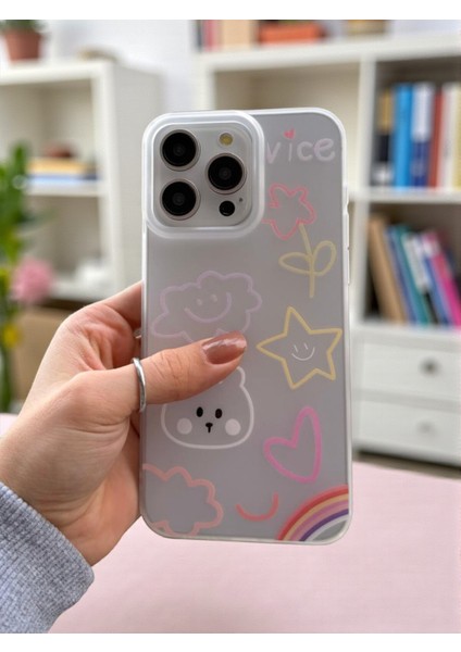 iPhone 15 Pro Max Uyumlu Nice Buzlu Görünüm Pastel Desenli Şeffaf Mat Silikon Kılıf fiyatları