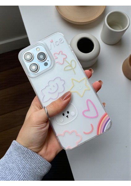 iPhone 15 Pro Max Uyumlu Nice Buzlu Görünüm Pastel Desenli Şeffaf Mat Silikon Kılıf modelleri