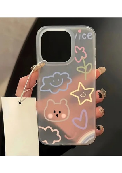 iPhone 15 Pro Max Uyumlu Nice Buzlu Görünüm Pastel Desenli Şeffaf Mat Silikon Kılıf fırsatları