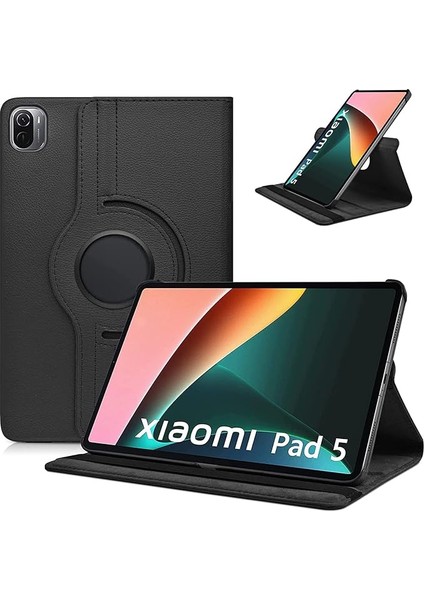 Kılıf For Xiaomi Pad 5/pad 5 Pro 11 Inç 2021, 360° Döndürme ve Stand Fonksiyonlu Ince Koruyucu Deri Kılıf, Kitap Kapağı Hafif Folio, Siyah