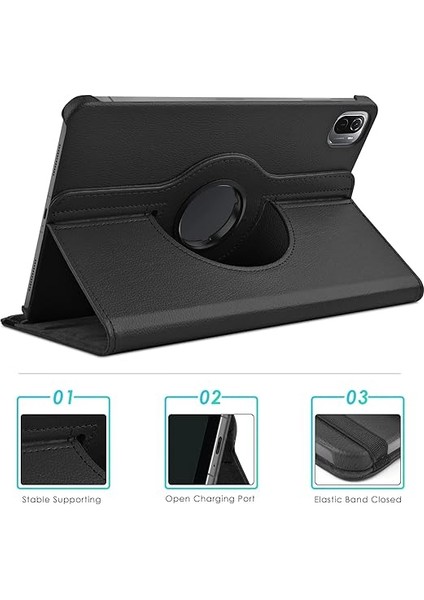 Kılıf For Xiaomi Pad 5/pad 5 Pro 11 Inç 2021, 360° Döndürme ve Stand Fonksiyonlu Ince Koruyucu Deri Kılıf, Kitap Kapağı Hafif Folio, Siyah fırsatları