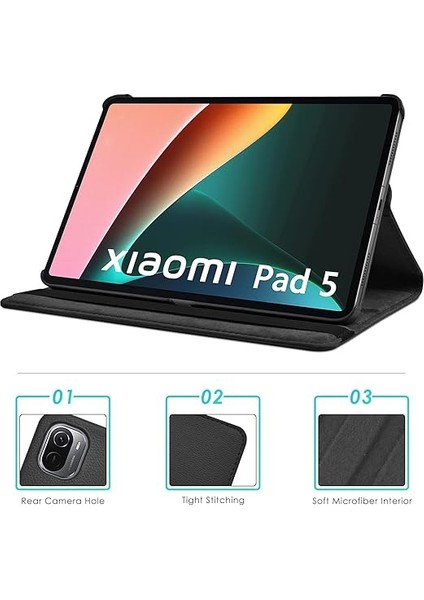 Kılıf For Xiaomi Pad 5/pad 5 Pro 11 Inç 2021, 360° Döndürme ve Stand Fonksiyonlu Ince Koruyucu Deri Kılıf, Kitap Kapağı Hafif Folio, Siyah indirimleri