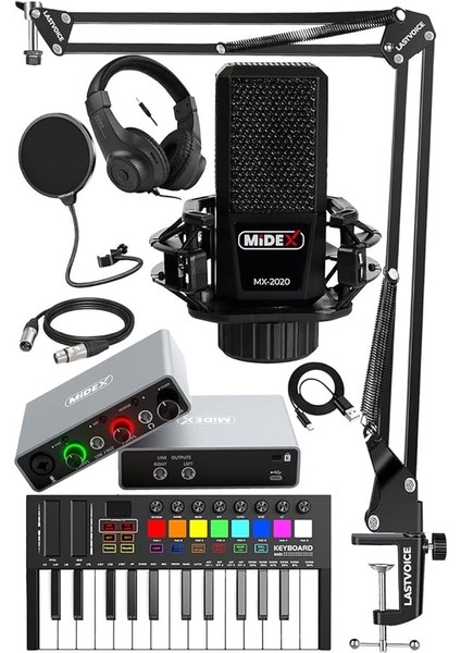 Midi Paket-2 Stüdyo Ekipmanları Seti Ses Kartı Midi Klavye Mikrofon Kulaklık