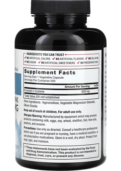 N-Acetyl Cysteine 600 Mg 200 Kapsül ( Immunity,cellular Health & Antioxidant Levels ) fiyatları