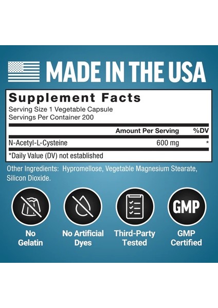 N-Acetyl Cysteine 600 Mg 200 Kapsül ( Immunity,cellular Health & Antioxidant Levels ) modelleri