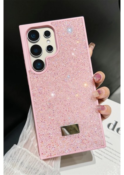 Samsung S24 Ultra Uyumlu – Elmas Tasarımlı, Pembe Taşlı, Işıltılı Pırlanta Silikon Kılıf
