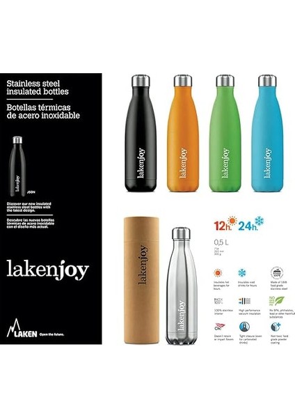 Çelik 18/8 Lakenjoy Termos Şişe 0,50L - Siyah indirimleri