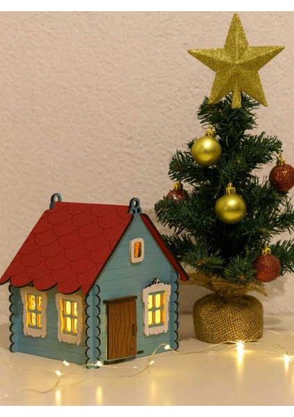 , 3mm Mdf turkuaz,kırmızı ve beyaz renk tonları kullanılmış 13 cm x14 cm x15 cm Noel Evi fiyatları