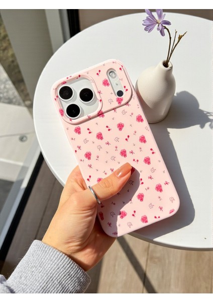 iPhone 17 Pro Max Uyumlu Pembe Çiçek Desenli Lansman Liquid Silikon Yumuşak Kılıf fiyatları