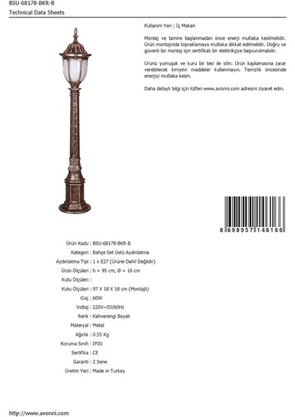 68178 Bahçe Set Üstü Aydınlatma, 60 W, Kahverengi indirimleri