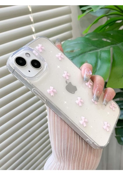 Apple iPhone 14 Plus/15 Plus Uyumlu Pembe Fiyonk Tasarımlı, Darbeye Dayanıklı, Yumuşak Silikon Kılıf