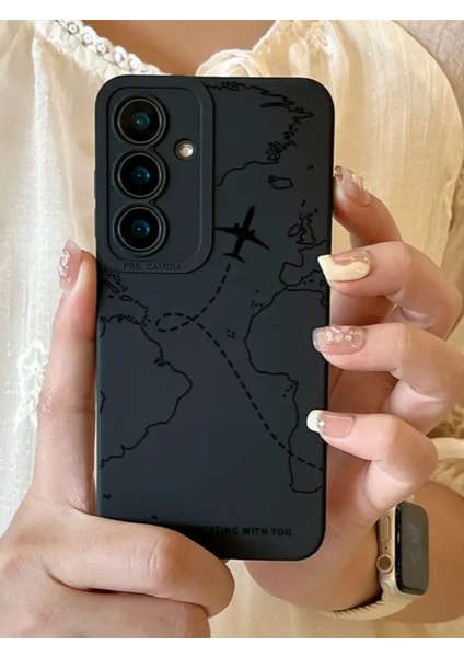 Samsung A54 Uyumlu Uyumlu – Siyah Harita Desenli Yumuşak Silikon Kılıf