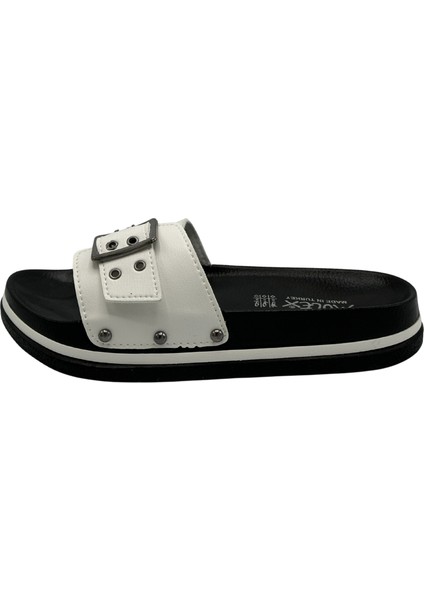 Günlük Kadın Terlik Beyaz Soft Taban Büyük Tokalı Kutulu Günlük Terlik fiyatları