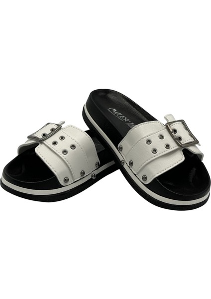 Günlük Kadın Terlik Beyaz Soft Taban Büyük Tokalı Kutulu Günlük Terlik fırsatları