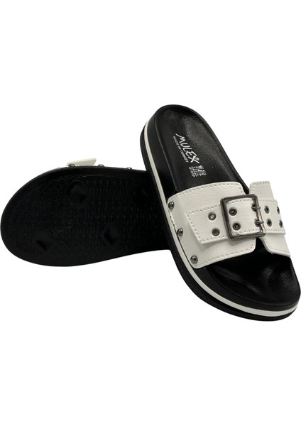 Günlük Kadın Terlik Beyaz Soft Taban Büyük Tokalı Kutulu Günlük Terlik indirimleri