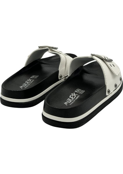 Günlük Kadın Terlik Beyaz Soft Taban Büyük Tokalı Kutulu Günlük Terlik