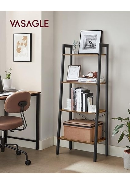 Ayaklı Raf, Kitaplık, 4 Seviyeli Merdiven Rafı, Sağlam Metal Çerçeve, Kolay Montaj, Oturma Odası, Yatak Odası, Mutfak Için, Eski Kahverengi-Siyah LLS44X fiyatları
