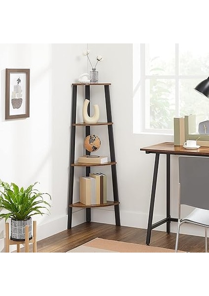 Köşe Rafı, Ayaklı Raf, Kitaplık, 4 Raflı Merdiven Rafı, Kolay Montaj, Sağlam Çelik Çerçeve, Oturma Odası, Yatak Odası, Balkon, Endüstriyel Tasarım, Eski Kahverengi-Siyah LLS34X fiyatları