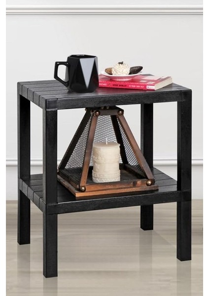 Home 2 Katlı Plastik Balkon Bahçe Sehpası Masası Şezlong Havuz Sehpası Gazetelik Banyo Mutfak Rafı Siyah