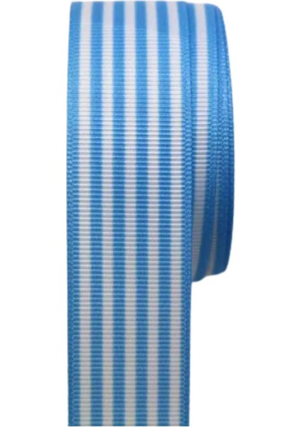 Tafta Çizgi Desen Kurdele 25 mm Mavi 5 Metre