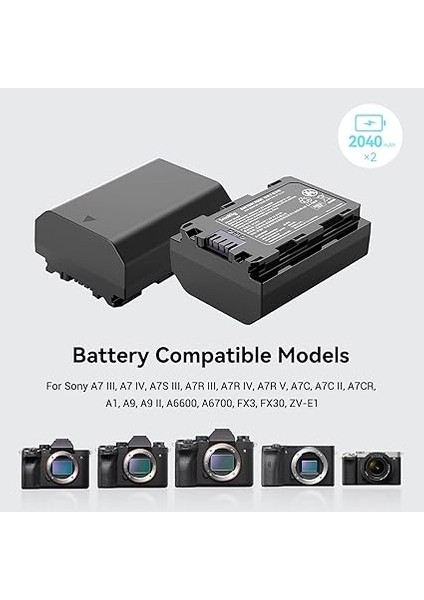 2 Pack NP-FZ100 Battery And Charger Kit 2040MAH, Dual Charger With Usb-C Port For Sony Fx3, FX30, A7 Iıı, A7S Iıı, A7 Iv, A7R Iv, A7C, A7C R, A7C Iı, A9, A9 Iı, Zv-E1, A6700-3824 fiyatları