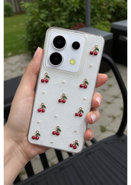 Xiaomi Note 13 Pro 4g Uyumlu – Epoksi Kiraz Desenli, Şeffaf, Darbe Dayanıklı Telefon Kılıfı