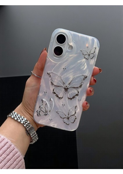 Apple iPhone 17 Uyumlu – Tüylü Kelebek Desenli Yumuşak Silikon Kılıf, Darbeye Karşı Dayanıklı Kapak