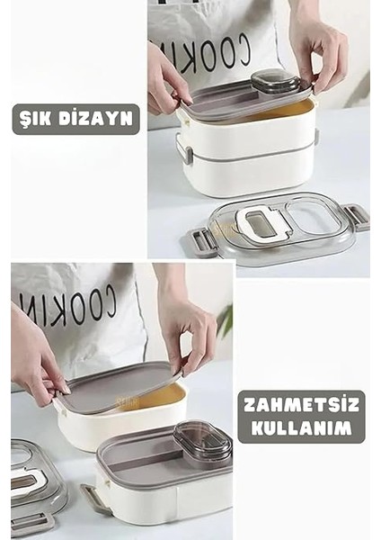 Bento 1000ML Lunchbox Çift Katlı 3 Bölmeli Çelik Sefer Tası Yemek Kutusu (Lacivert) fiyatları