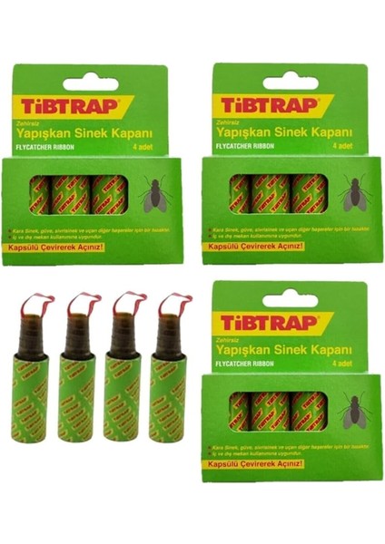 Yapışkan Karasinek Tuzağı Sinek Bandı 4'lü Set (3 Kutu)