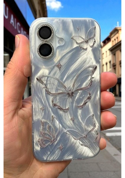 Apple iPhone 17 Uyumlu – Tüylü Kelebek Desenli Yumuşak Silikon Kılıf, Darbeye Karşı Dayanıklı Kapak