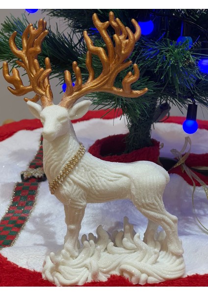 Yılbaşı Ağaç Süsü, Büyük Boy Simli Geyik Figürü, 25 cm