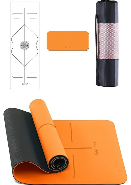 Hizalamalı 6mm Tpe Yoga Matı Pilates Minderi Diz Dirsek Koruyucu Mat Hediyeli Turuncu