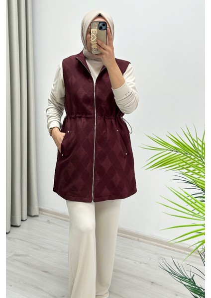 Jupe Mevsimlik Full Fermuar Kapamalı Ayarlanabilir Bel Büzme Detaylı Astarlı Kapitone Yelek