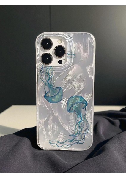 iPhone 15 Pro Uyumlu Deniz Anası Desenli Tüylü Hologramlı Silikon Kılıf