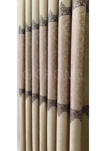 Pano Fon Perde Krem Damask Çiçek Desenli Fon Perde Sık Pile 1/3 Tek Kanat fırsatları