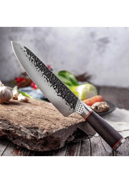 El Dövmesi Abanoz Ağacı Saplı Japon Tarzı Şef Bıçağı