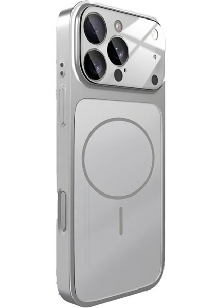 iPhone 15 Pro Max Uyumlu 17 Pro Max Görünümlü Çevirici Kamera Korumalı Magsafe Destekli Kılıf Silver