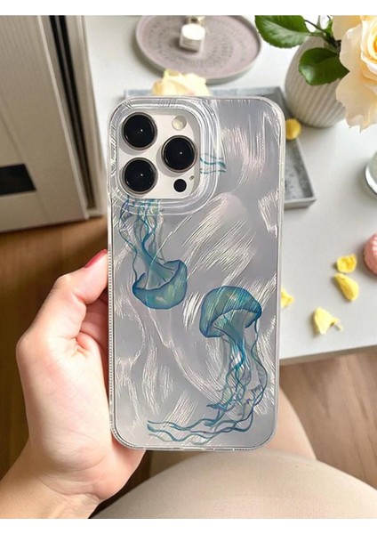 iPhone 12 Pro Max Uyumlu Deniz Anası Desenli Tüylü Hologramlı Silikon Kılıf