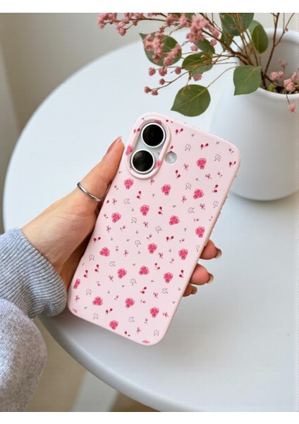 iPhone 16 Uyumlu Pembe Çiçek Desenli Lansman Liquid Silikon Yumuşak Kılıf fırsatları