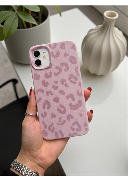 iPhone 11 Uyumlu Pembe Leopar Desenli Ince Yumuşak Silikon Kılıf